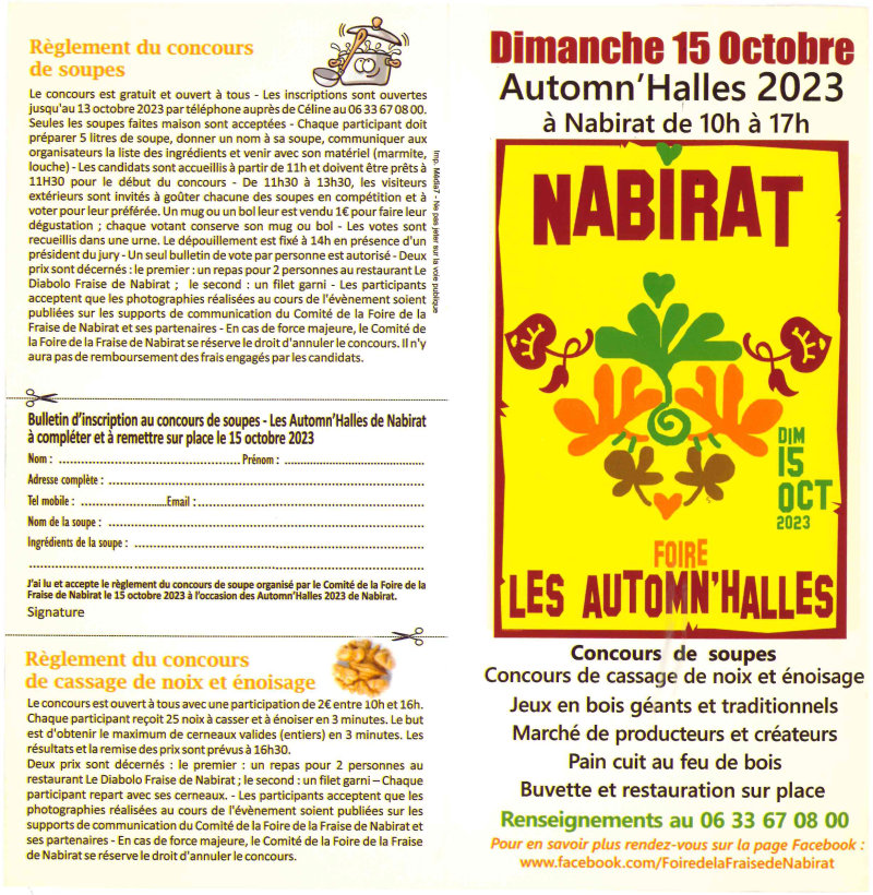 Affiche et règlement pour le concours de soupes et le concours de cassage de noix et énoisage.